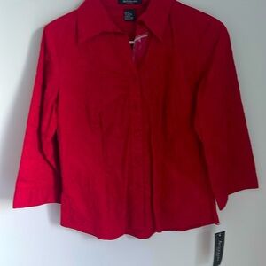New Women’s Autograph New York red cotton embroidered 3/4 sleeve blouse